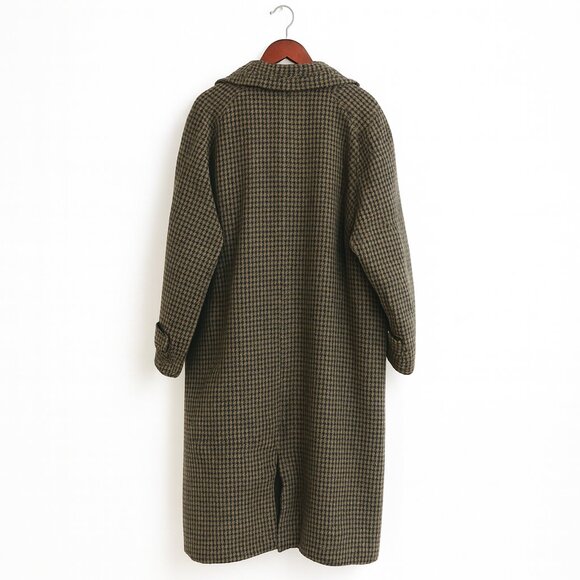 Vintage CHAPS Ralph Lauren Houndstooth Wool Overcoat Trench Coat  L/XL - Picture 2 of 7